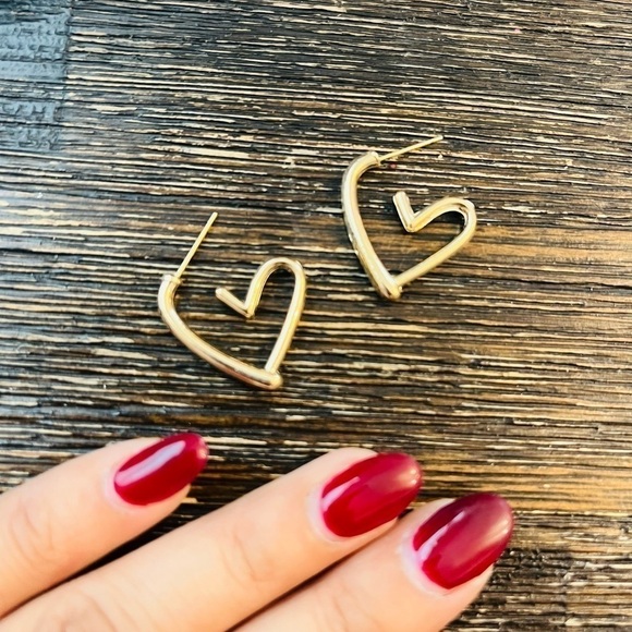 Anthropologie Jewelry - Heart gold hoop earrings